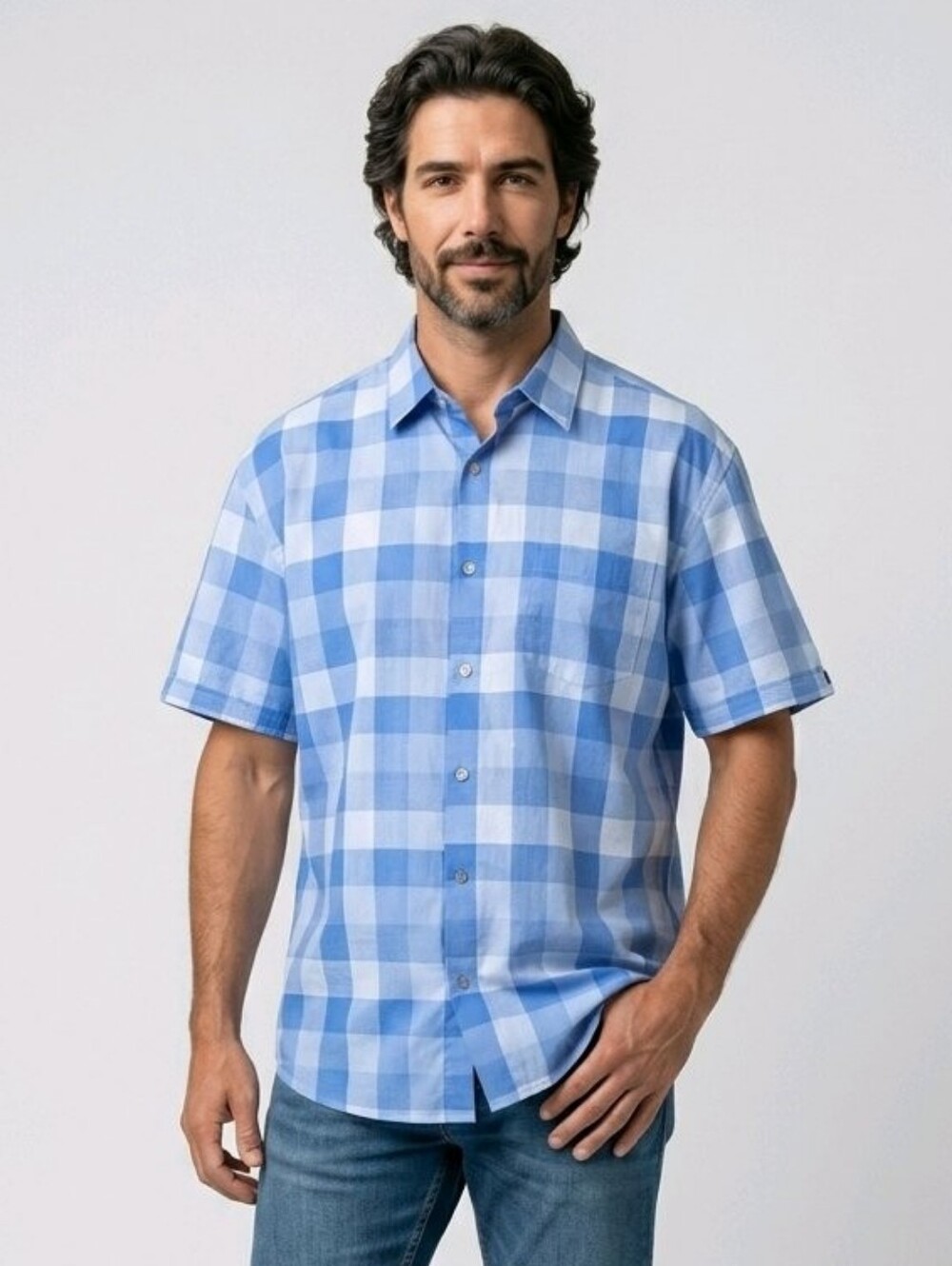 Calvin Klein Blue and White Plaid Men's Shirt
